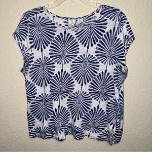 Joie 100% Linen Navy Botanical Print Blouse Women’s L Coastal Resort Top